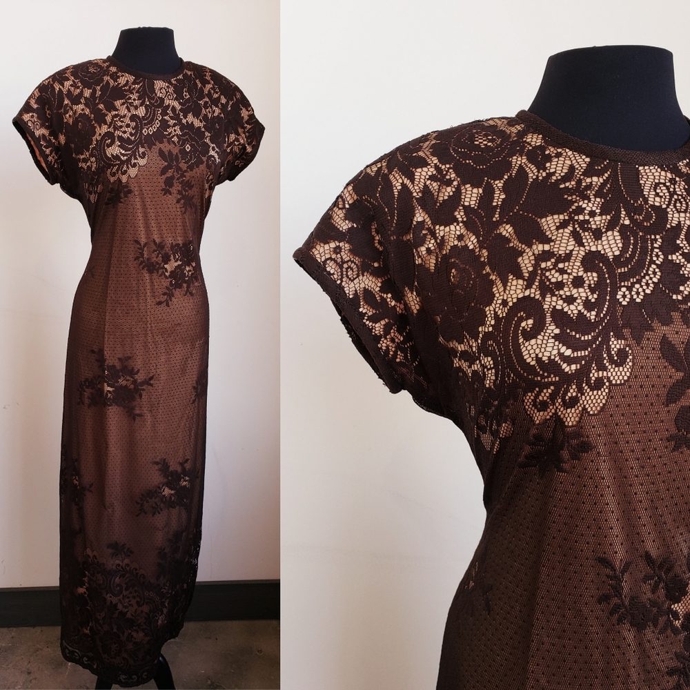 90s lace overlay maxi dress
